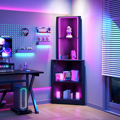 5-Tier Corner Shelf With RGB LED Light, Space-Saving Wooden Corner Bookcase, Open Display Storage Rack For Bedroom, Living Room, Office, Kitchen -  Ivy Bronx, 636E2460FB7E4EEBB992DB023B974D69