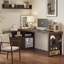 Bureau en noyer foncé + bois massif en forme de L noir + fer avec bureau à 4 tiroirs-1248846639