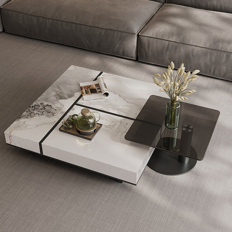 Ensemble de tables basses Simplicity Home, H 11,81 po x L 43,3 po x l 43,3 po, Blanc / noir / gris