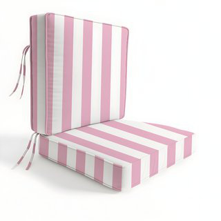 3" Deep Seat Chair Cushion Stripe Border Frame - Water-Resistant, 19" W x 19" D, Light Pink