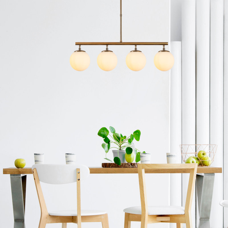 Elegant Adjustable Chandelier, Vintage Copper Finish, 27.6 x 5.9 x 16.9-34.3 inches | Metal Body, Glass Cap, 4 x E14 Max 40W Sockets | Modern Scandinavian Design for Glamorous Home Decor, IP20 Rated