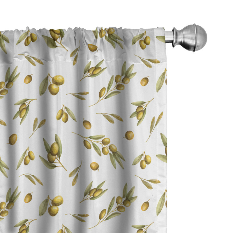 Green and Yellow Leaf Print Light Filtering Rod Pocket Curtains