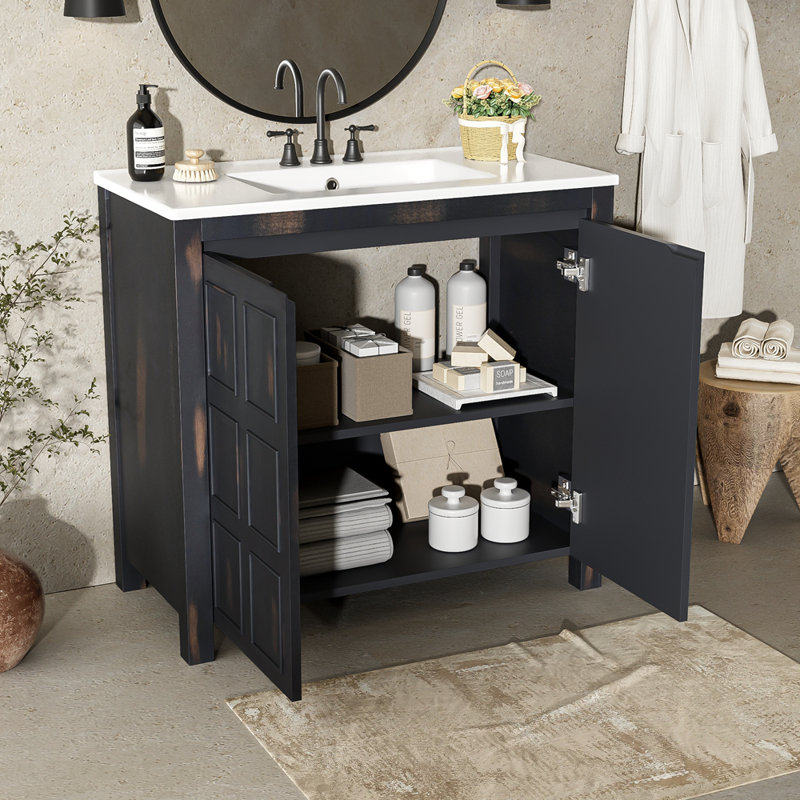 36 " Bathroom Vanity Organizer with Ceramic Sink, Espresso