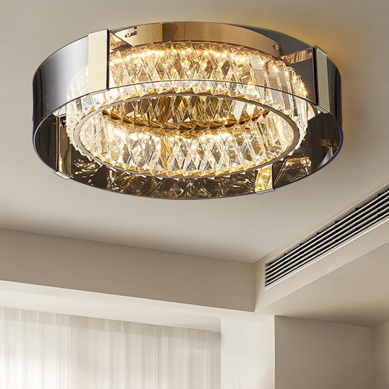 Crystal LED Flush Mount, Gold, 12cm H x 60cm W x 60cm D
