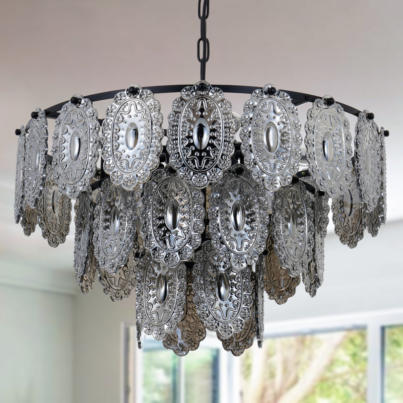 Lustre moderne à niveaux 8 niveaux avec abat-jour en verre à miroir 23,5 "Retha  
