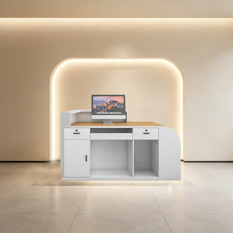 Bureau de réception avec tiroirs verrouillables, 39.37'' H X 62.99'' W X 23.62'' D, White/Gray