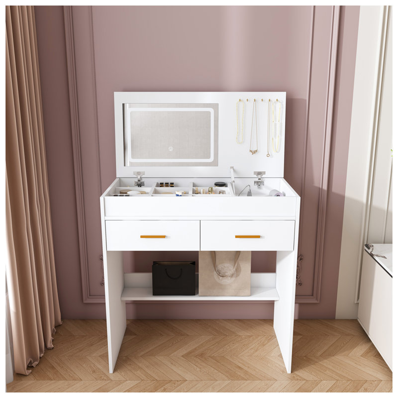 Meuble-lavabo blanc avec miroir à DEL et prise de courant intégrée