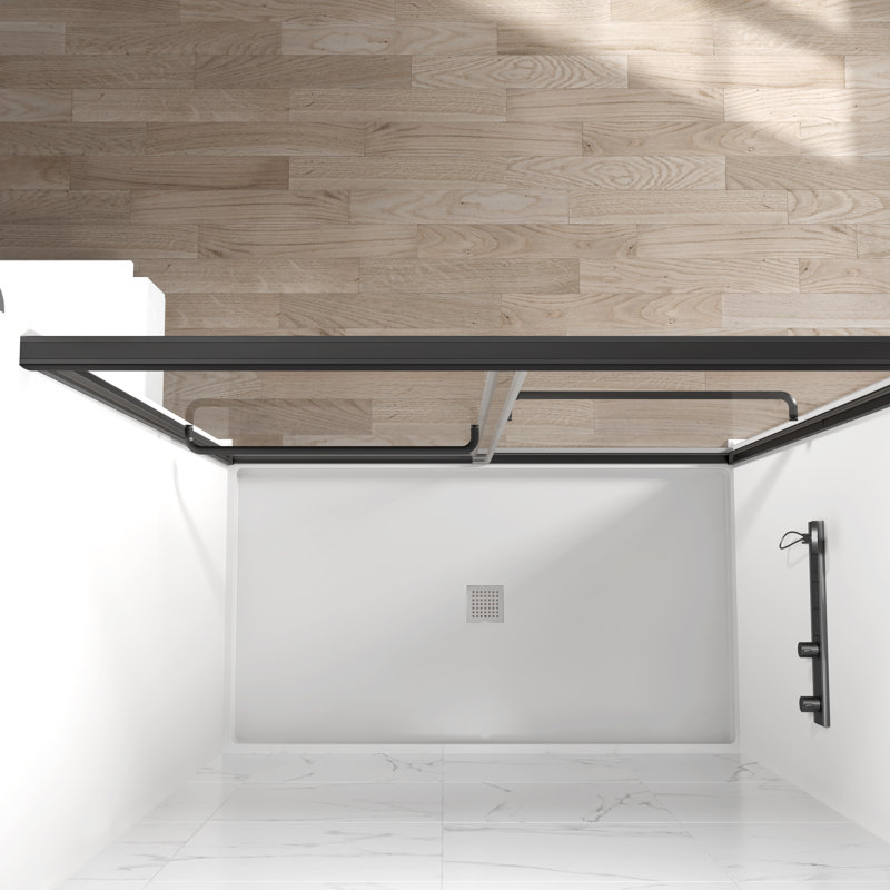 56" - 60" W x 70" H Double Sliding Semi-Frameless Shower Door with 1/4" Clear Tempered Glass, Matte Black