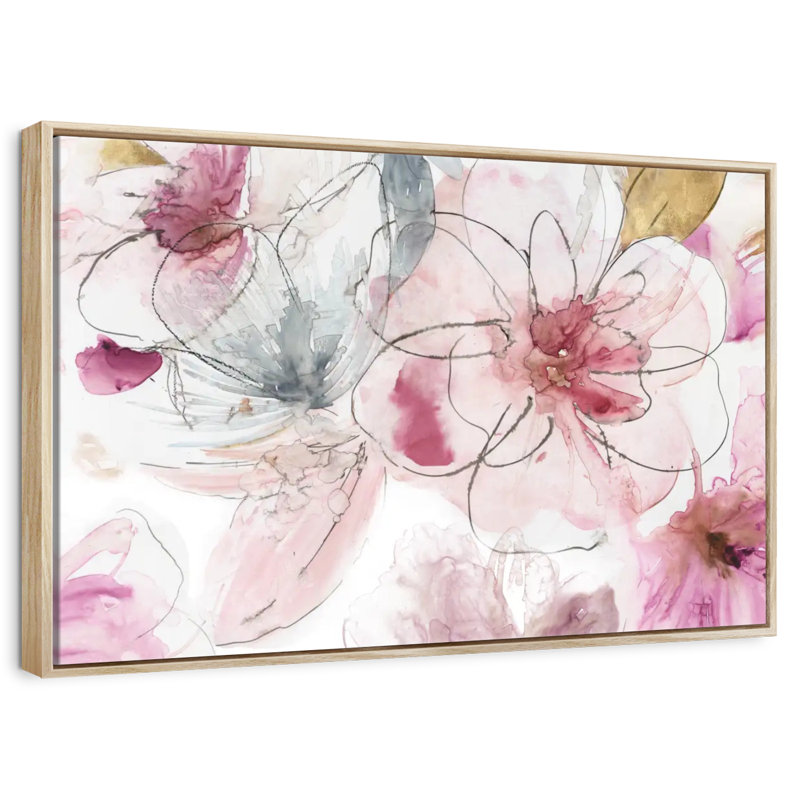 Joli floral en rose I, Cadre flottant en bois naturel, 46 po x 31 po