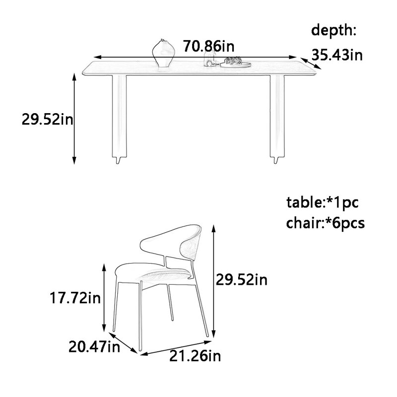 Ensemble de table et chaises de salle à manger exquis, H 29,52 po x L 70,86 po x l 35,43 po