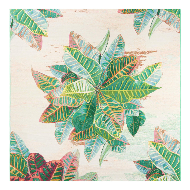 Firman Washable Floral Power Loomed Indoor / Outdoor Area Rug, Square 10'
