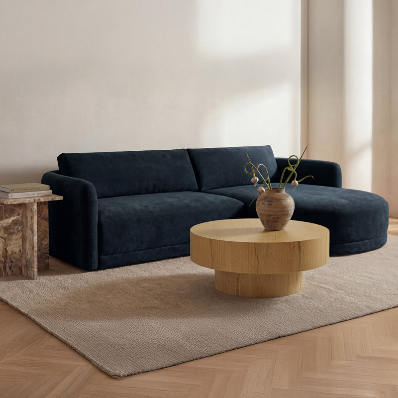 Emmy Sectional Ginger Left, Dark Blue Polyester, Right Hand Facing