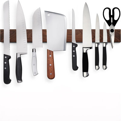 Premium 24 Inch (Large Size) Dark Walnut Wood Magnetic Knife Holder – Professional Wooden Magnetic Knife Strip - Space-Saving Knife Rack/Knife Bar With Powerful Magnetic Pull Force (Upgraded Version)