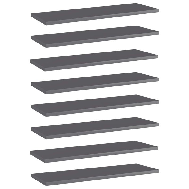 Tablettes pour bibliothèque 8 pièces en bois d'ingénierie, Gris à haute brillance
