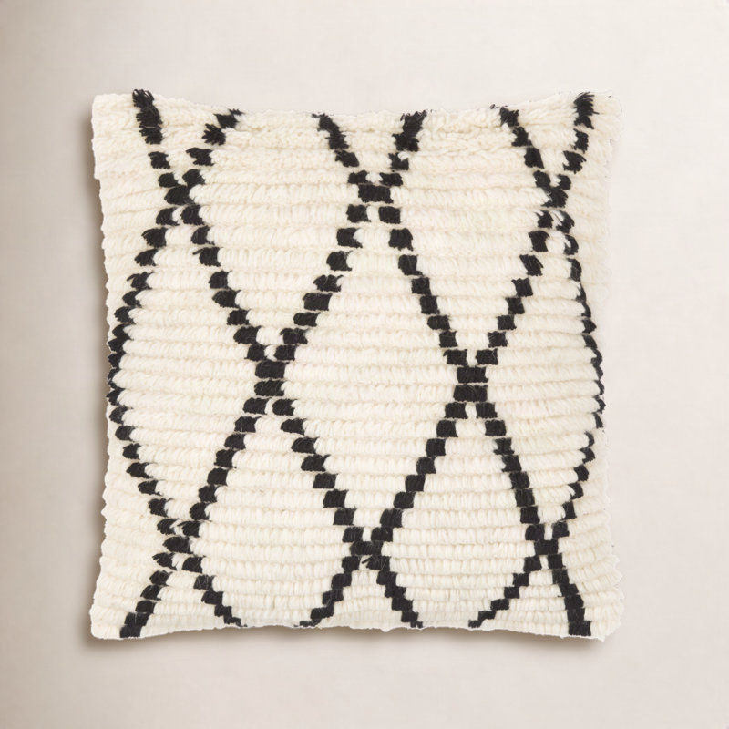 Cyan Geometric Wool Pillow Cover, 22" H x 22" W, No Fill
