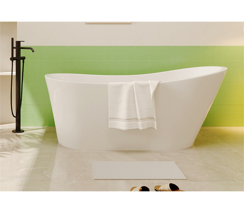 Baignoire profonde autoportante en acrylique avec trop-plein chromé et drain anti-colmatage, certifiée Cupc