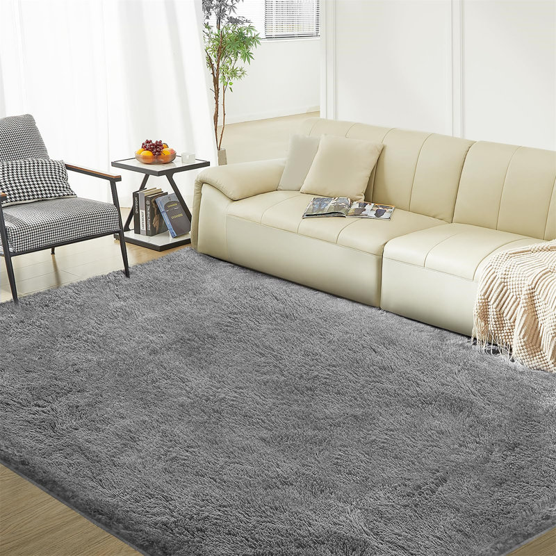 5X8 Ft Grey Shag Area Rug - Plush Fluffy Non-Slip Living Room Carpet, Soft Bedroom Floor Mat, Machine Washable & Pet Friendly, Cozy Aesthetic Decor For Home