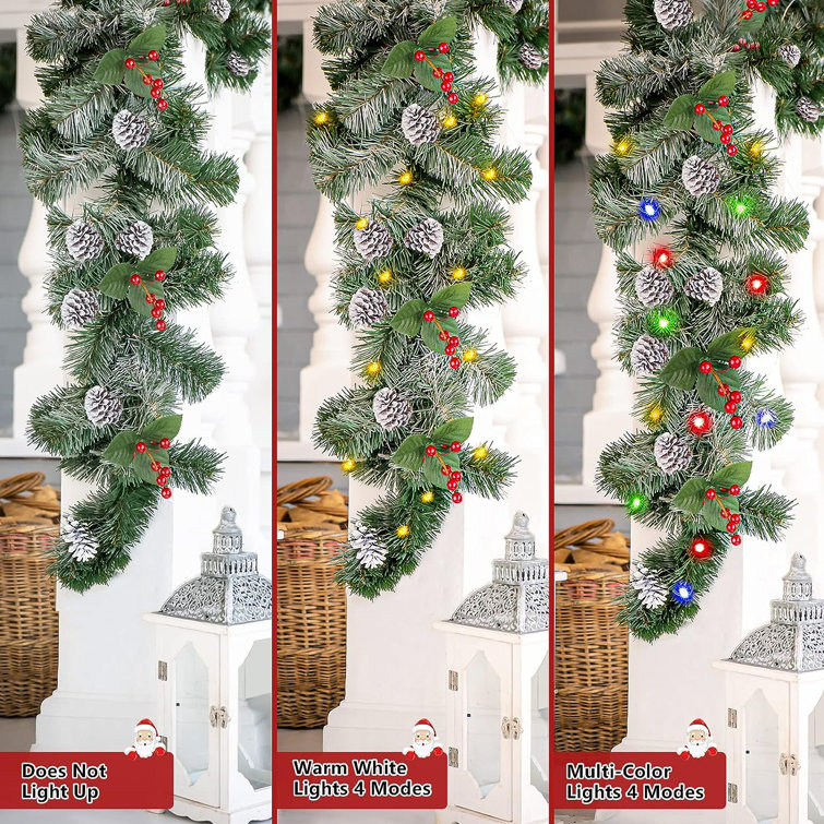 The Holiday Aisle® 9FT Prelit Artificial Christmas Garland With Color  Changing Lights And Timer By Remote Control And Batteries Operated For  Mantle Stairs Fireplace Xmas Decoration, Indoor Outdoor, 9 FT, Snow