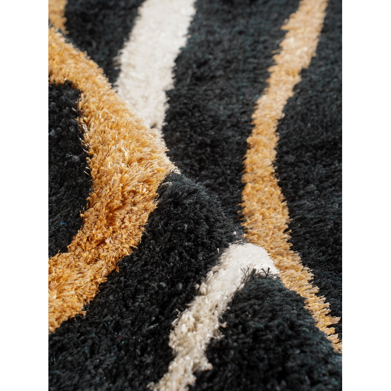 Heller Hand Tufted Shag Polyester Eco-Friendly Area Rugs - Square, Black Color, Geometric Modern Design, High Pile Thick Handmade Anti Skid Area Rugs for Living Room, Bed Room