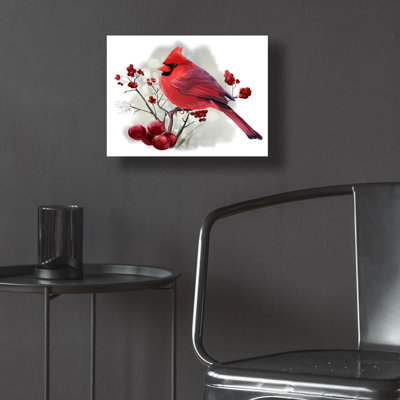 Art mural en verre acrylique 16 po x 12 po «Bird Cardinal Sitting On A Branch» par Kajenna Art