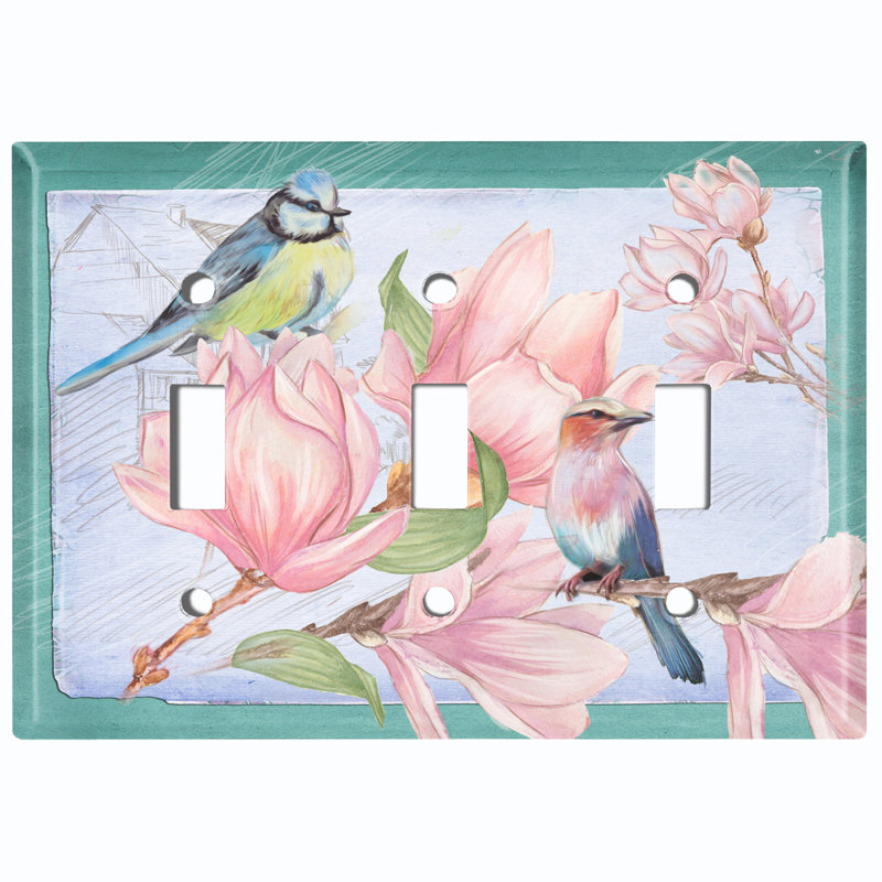 Plaque murale à 3 interrupteurs à bascule Flowers Jay Bird Couple Barn House