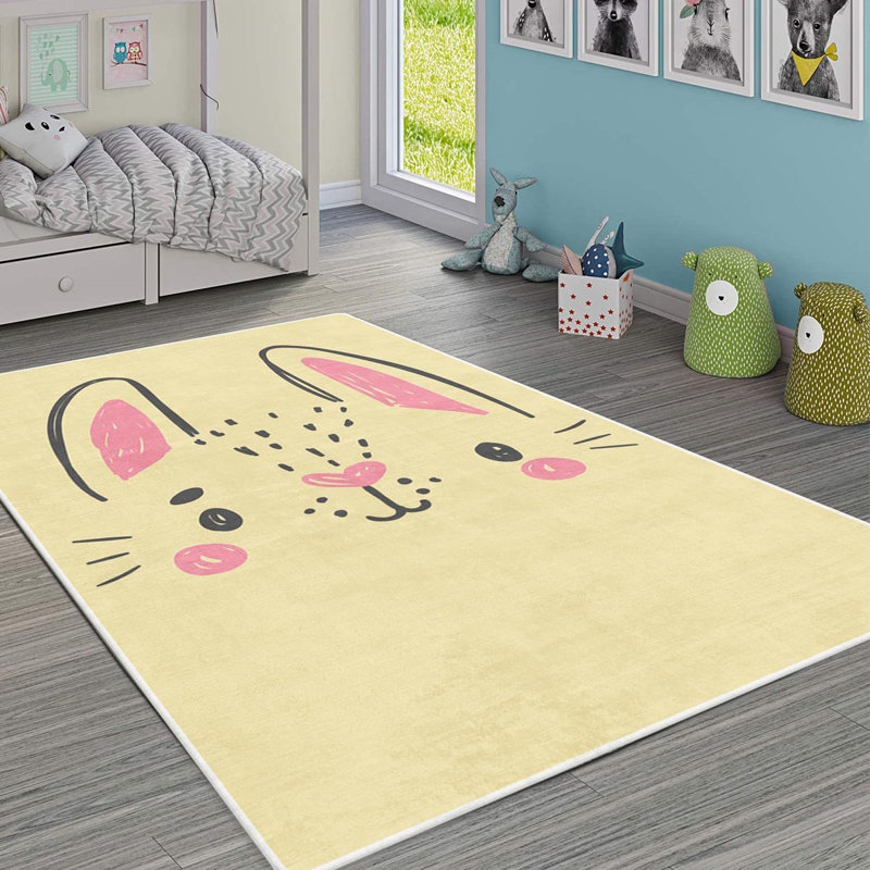 Non-Slip Woven Carpet, 3.3 x 5.9 Feet, 100% Polyester, 0.4 in Pile Height | Durable Raschel Knitting, Felt Dot Underside, Machine Washable | Elegant Digital Print Design for Living Room & Bedroom Décor
