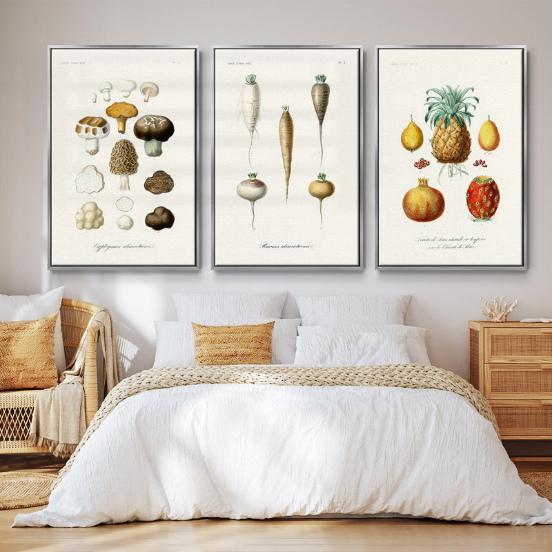 Ensemble de 3 fruits et légumes IV sur toile encadrée, Encadrement argenté, H 27 po x l 54 po