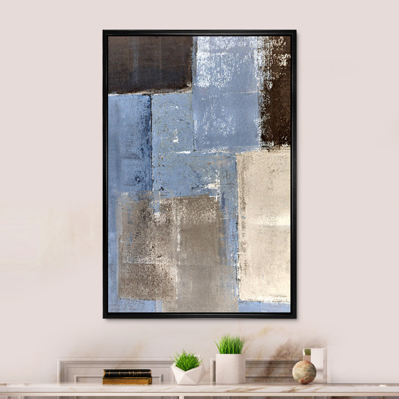 «Blue Meets Brown Abstract Art III» - Décoration murale moderne et contemporaine sur toile, H 12 po x l 8 po x P 1 po