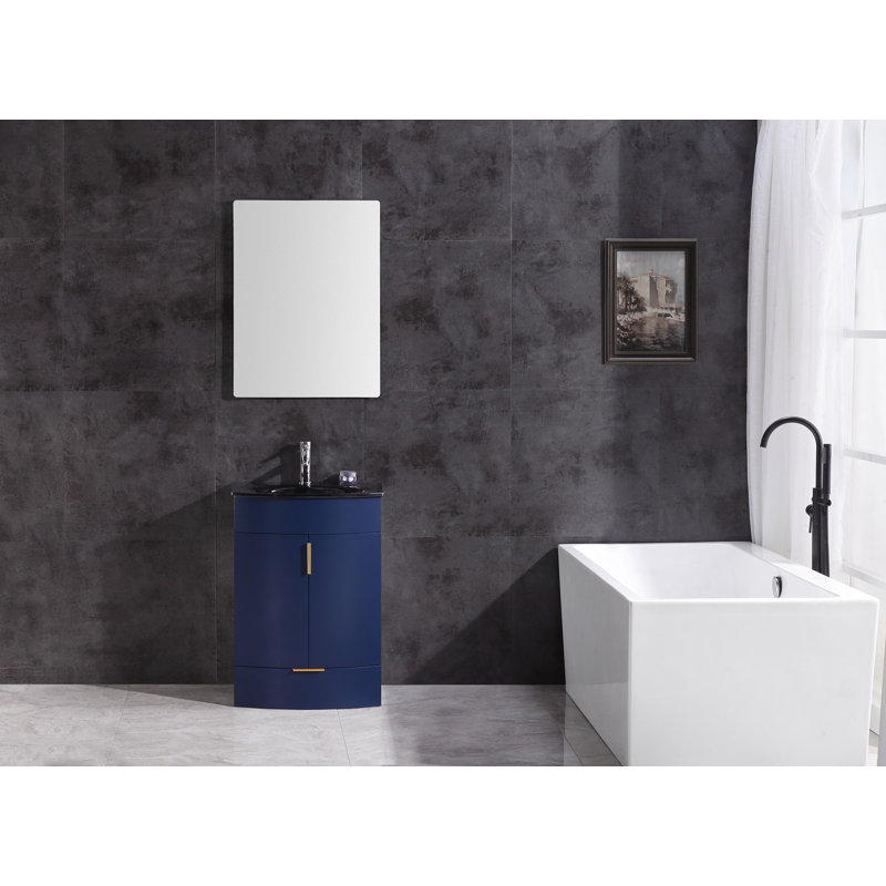 Boger 24'' Single Bathroom Vanity with Glass Top, Blue
