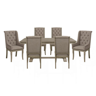 Classic Luxury Dining 7pc Extendable Table and Chairs Set Button Tufted Upholstered Self-Storing Leaf Traditional Design Furniture