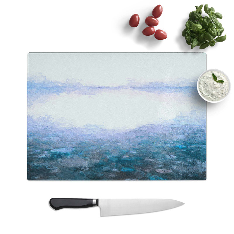 Tempered Glass Pebble Beach Chopping Board, 39 cm W x 28.5 cm L