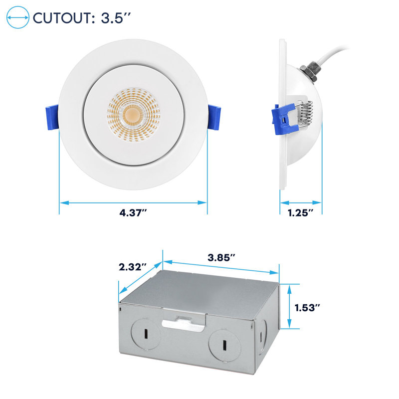 Luminaire encastré sans cadre à DEL 3 "Luxrite J-Box CRI90 5CCT 2700K-5000K 8W 700LM