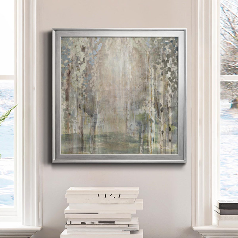 Birch Wood Clearing - Peinture sur toile encadrée, H 22,5 po x l 22,5 po x P 1,5 po, Argent