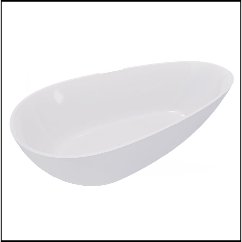 Luxury Handcrafted Stone Resin Freestanding Soaking Bathtub, Glossy White With Overflow And Pop-Up Drain, Perfect For Modern Bathrooms
