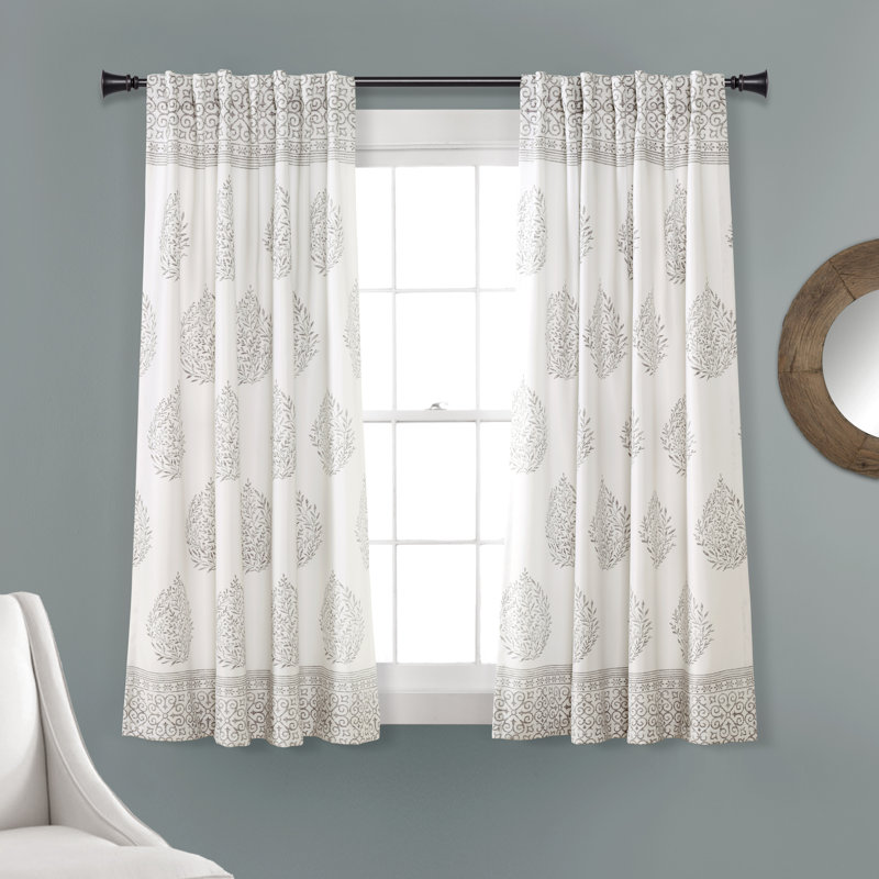 Teardrop Leaf Room Darkening Curtain Pair, 52" W x 63" L, Gray