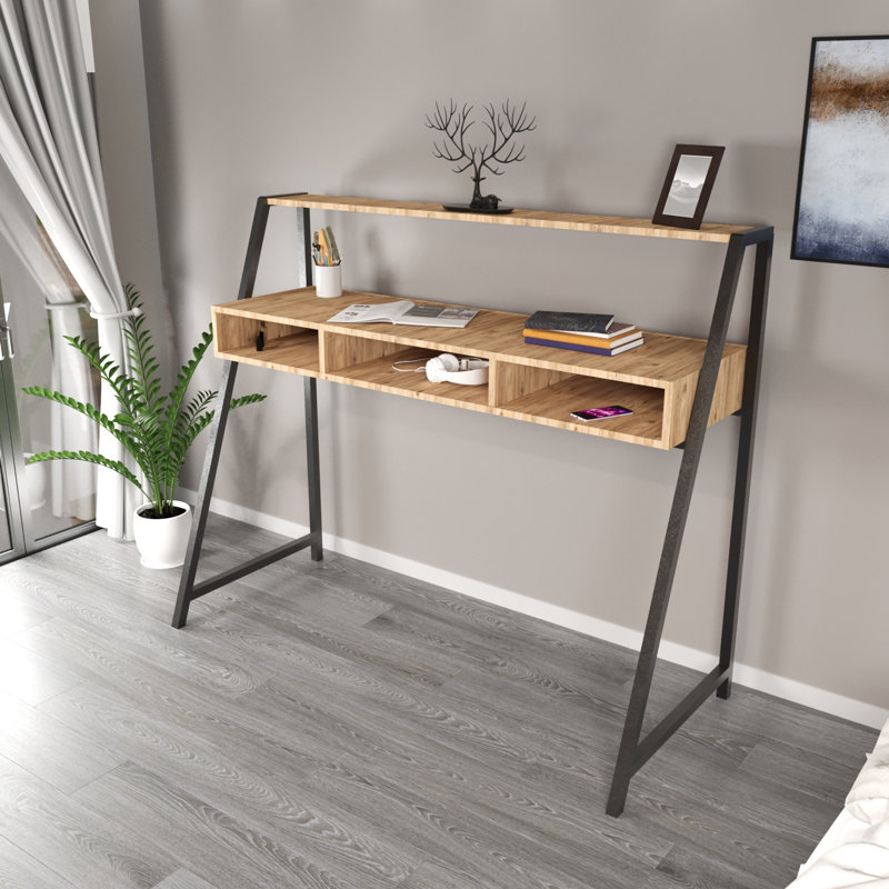 Aliona Metal Base Writing Desk, Brown/Atlantic Pine