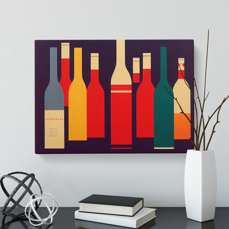 Retro Wine Bottle Art Vol.1 - Wrapped Canvas Painting, 35cm H x 50cm W x 3cm D