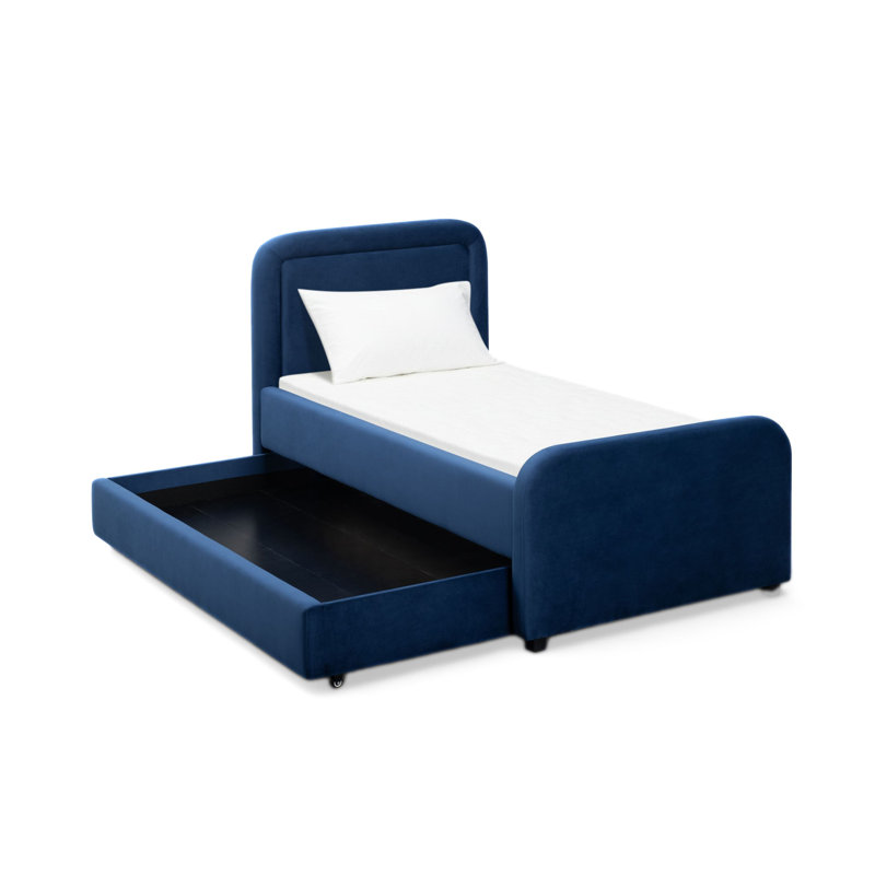 Lit gigogne Briella en velours bleu marine, Blue