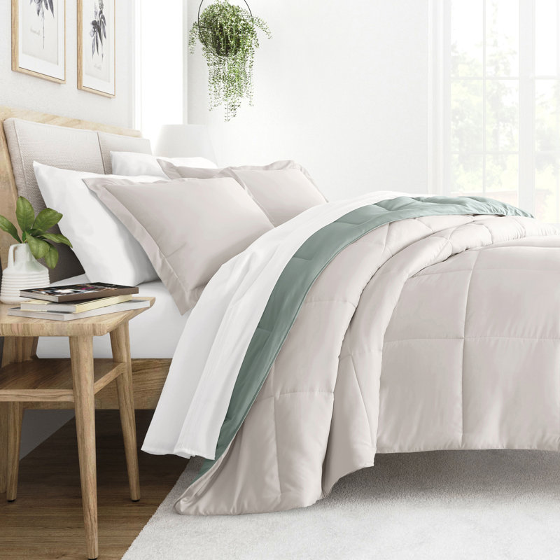 Twin Eucalyptus and Natural Microfiber Reversible Comforter Set