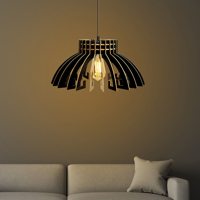 Lustre noir élégant, design scandinave, câble réglable | Structure en panneau de fibres à densité moyenne de 0,1 po d'épaisseur | Diamètre du capuchon: 21,3 po, longueur du capuchon: 11,8 po, hauteur totale: 25,6 po | Douille E27, 40 W maximum | Parfait pour les salles à manger et les espaces de vie modernes