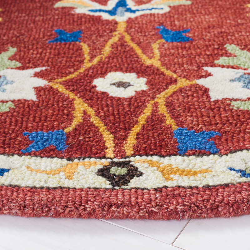 Caleesi Micro-Loop Hand Tufted Wool/Cotton Floral Rug in Rust/Beige/Blue, Round 5'