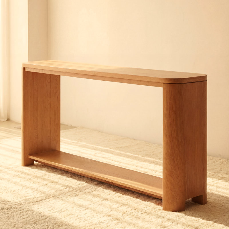 Ovelo 71" Natural Oak Console Table – Solid Wood Entryway Sofa Table with Shelf, Naturel
