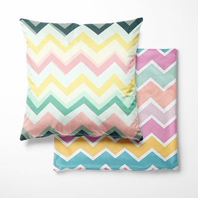 French Country Accent Pillow - Pink And Green Spring Chevron Printed Throw Pillow