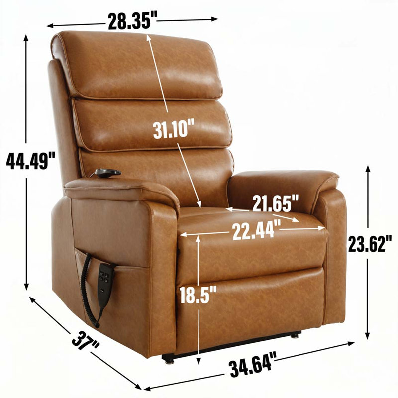 PU Leather Power Lift Recliner Chair with Power-Remote, Heat Massage and Heavy Duty Motion Mechanism, Yellow Brown