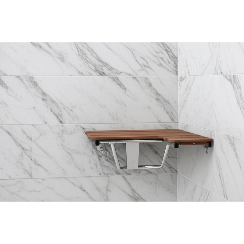 14" X 36" Brown Teak Wall Mount Rectangular Shower Bench