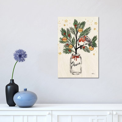 Christmas Lovebirds VI 1 Piece Wrapped Canvas Painting