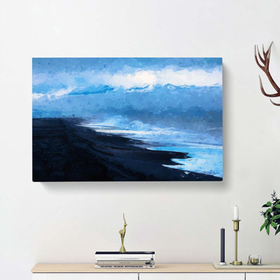 Mountain Beach In Abstract - Wrapped Canvas Painting