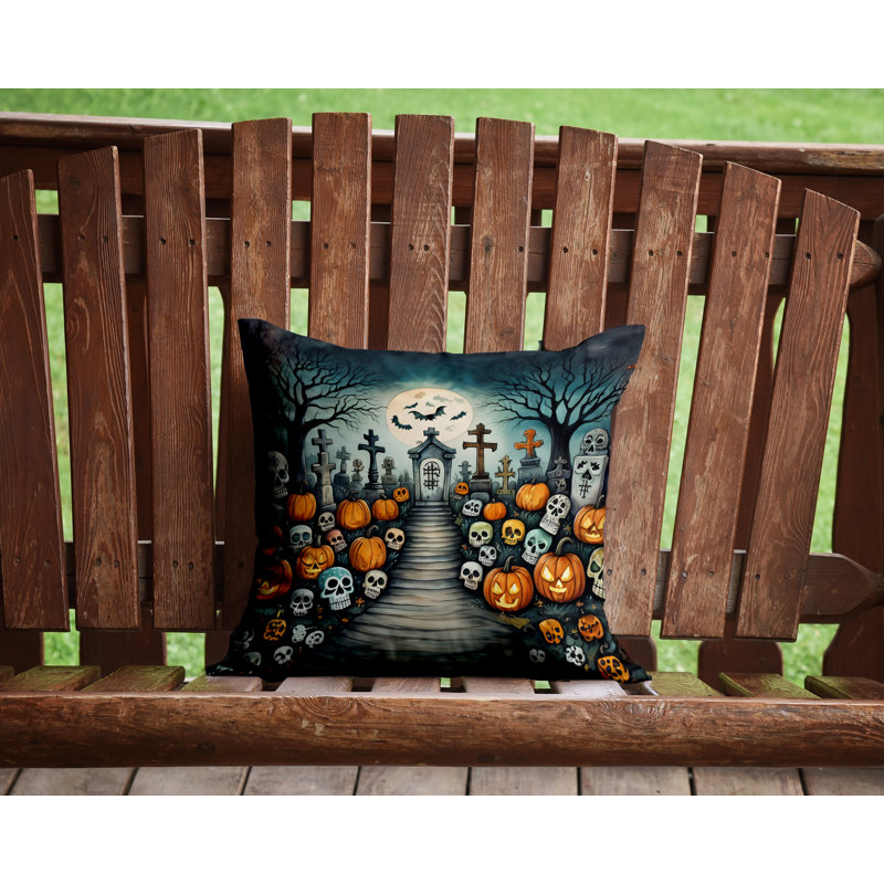 Coussin décoratif intérieur / extérieur en polyester More / Spooky More Spooky Halloween, 14 po x 14 po