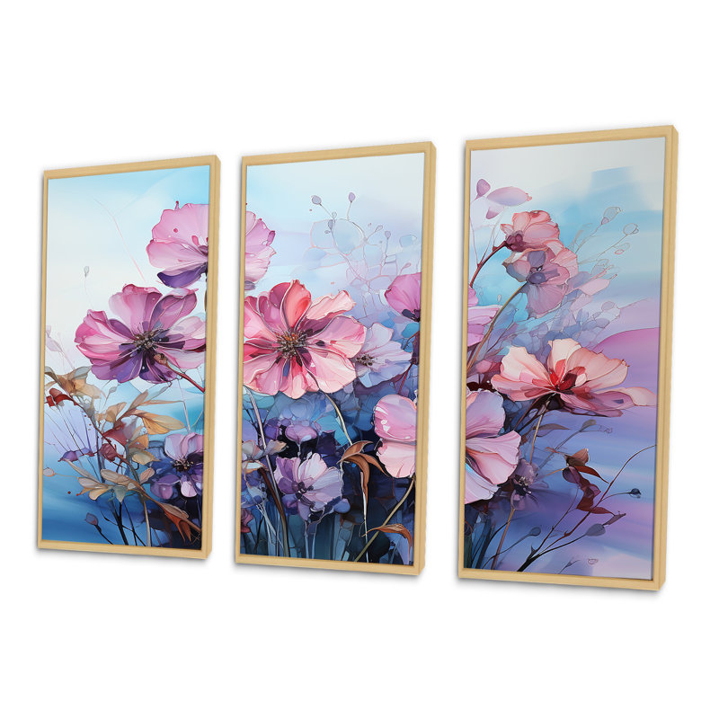 Fleurs roses et mauves, hortensias paradisiaques, ensemble d'art mural sur toile, H 40 po x l 60 po x P 1 po