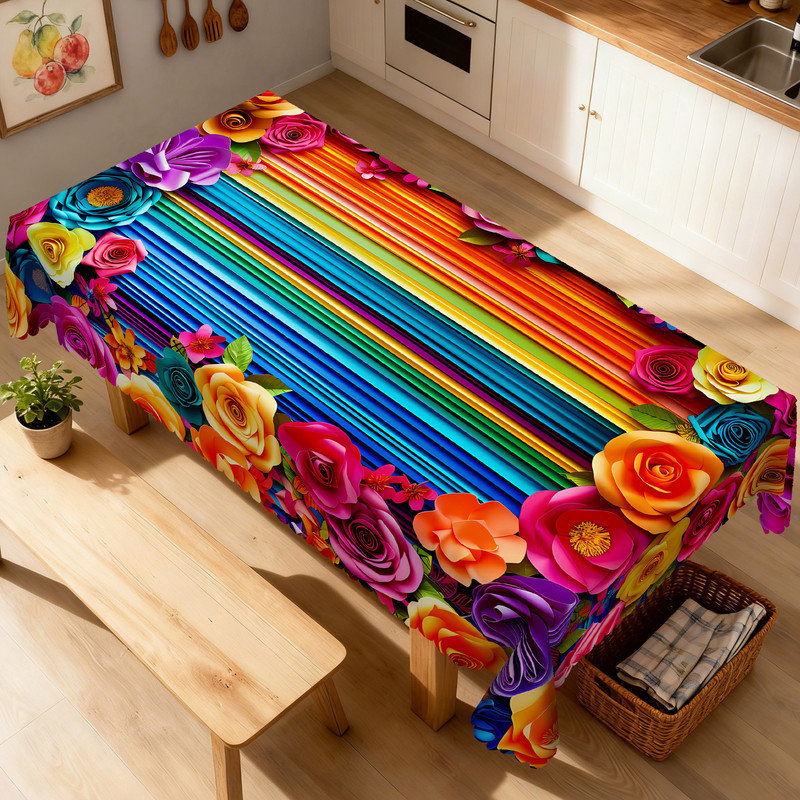 Nappe en polyester lavable à la machine Rainbow, L 86,6 po x l 70,8 po